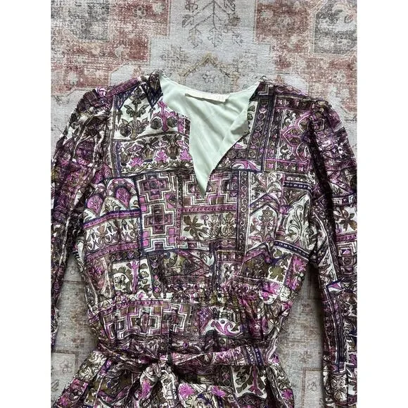 Marie Oliver Preston Mini Dress In Emerald Tile Long Sleeve Waist Belt Size XL - Picture 3 of 9